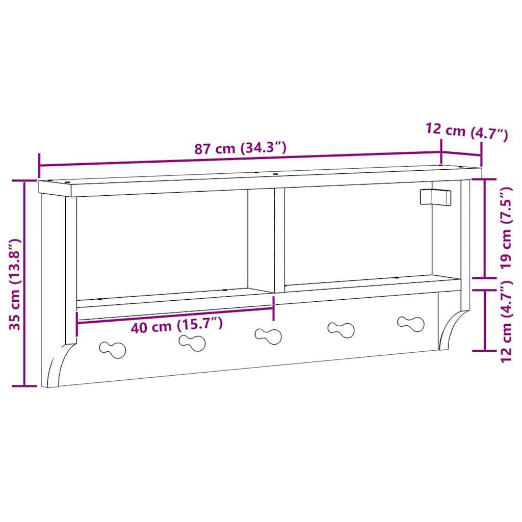 Επίτοιχη κρεμάστρα παλτών SANDNES Λευκό 87x12x35 εκ. Πεύκο ξύλο