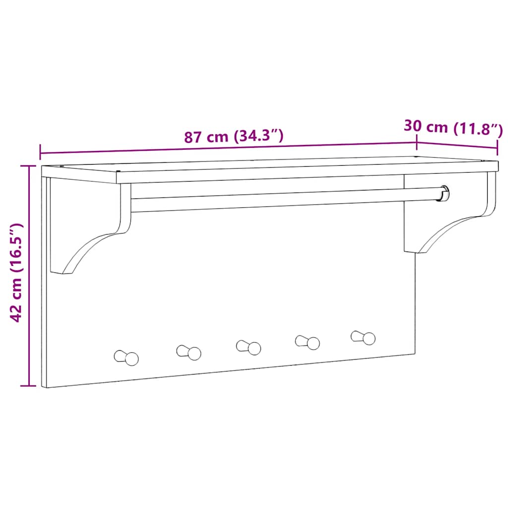 Επίτοιχη κρεμάστρα παλτών SANDNES 87x30x42 εκ. Πεύκο μασίφ ξύλο