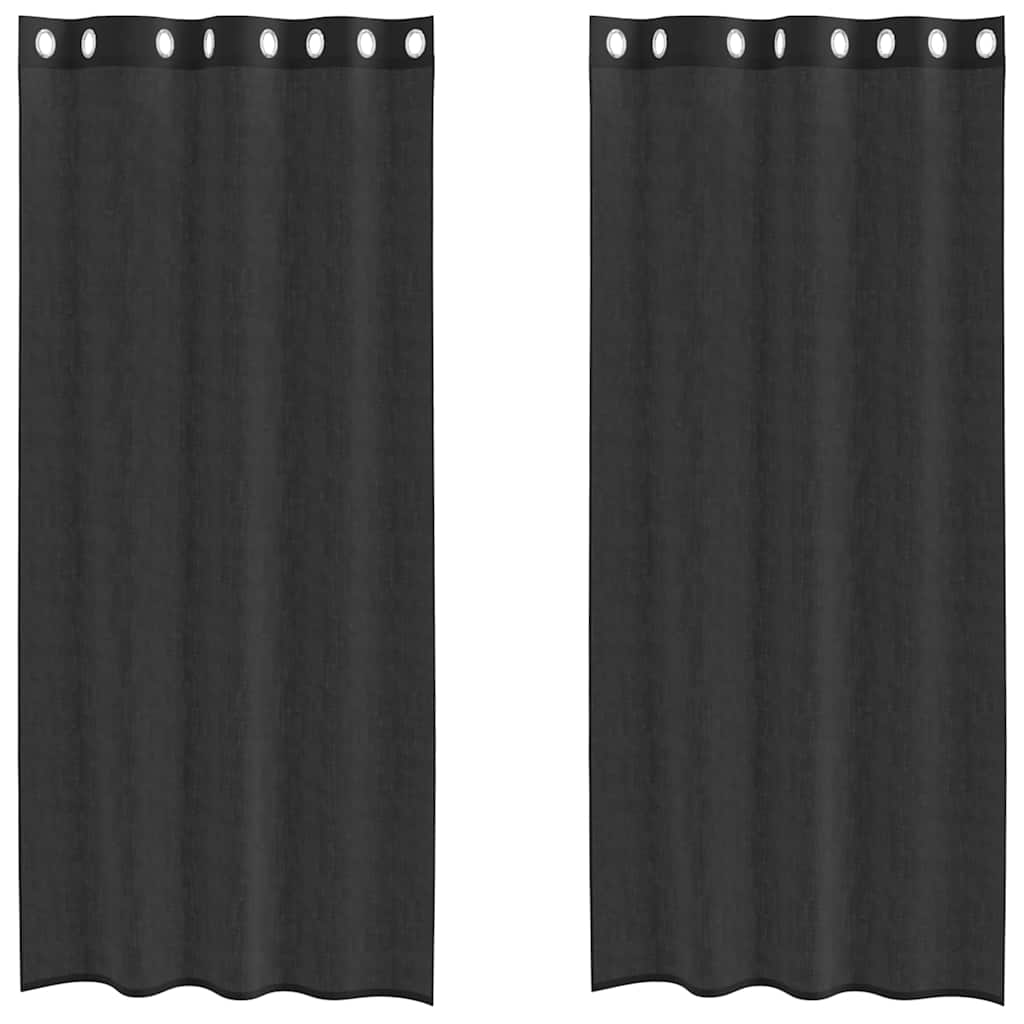 Κουρτίνες Voile με ροδέλες 2 τεμάχια Μαύρο 140x245 εκ.