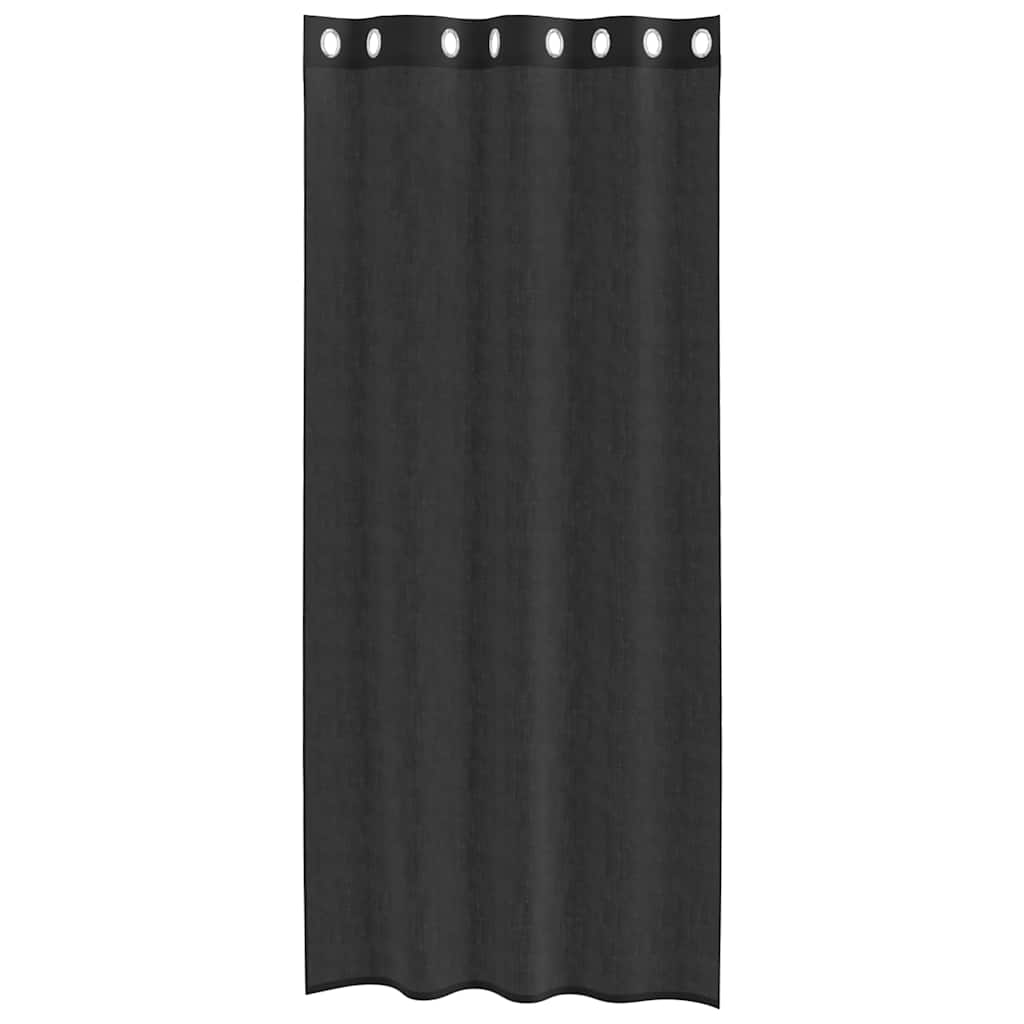 Κουρτίνες Voile με ροδέλες 2 τεμάχια Μαύρο 140x245 εκ.