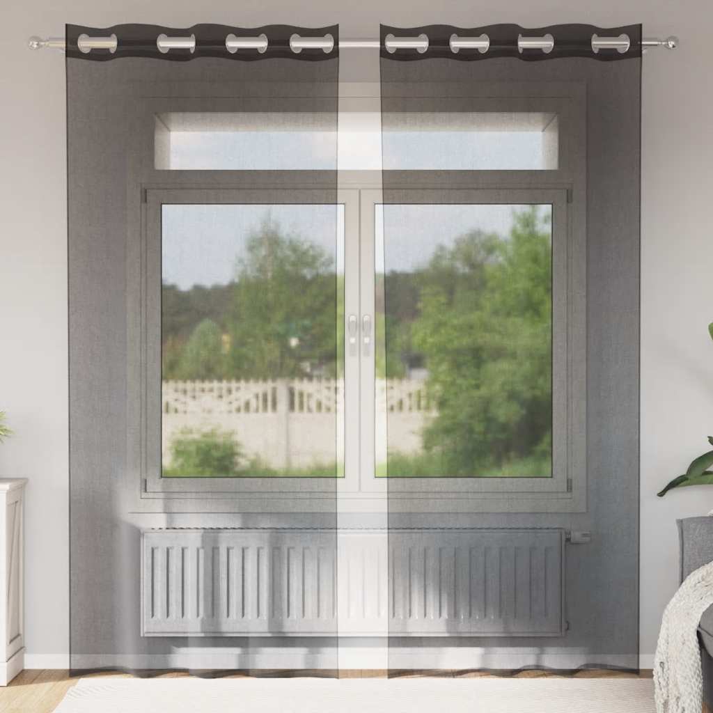 Κουρτίνες Voile με ροδέλες 2 τεμάχια Μαύρο 140x245 εκ.