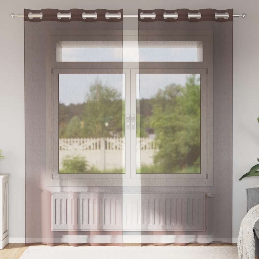 Κουρτίνες Voile με ροδέλες 2 τεμάχια Καφέ 140x225 εκ.