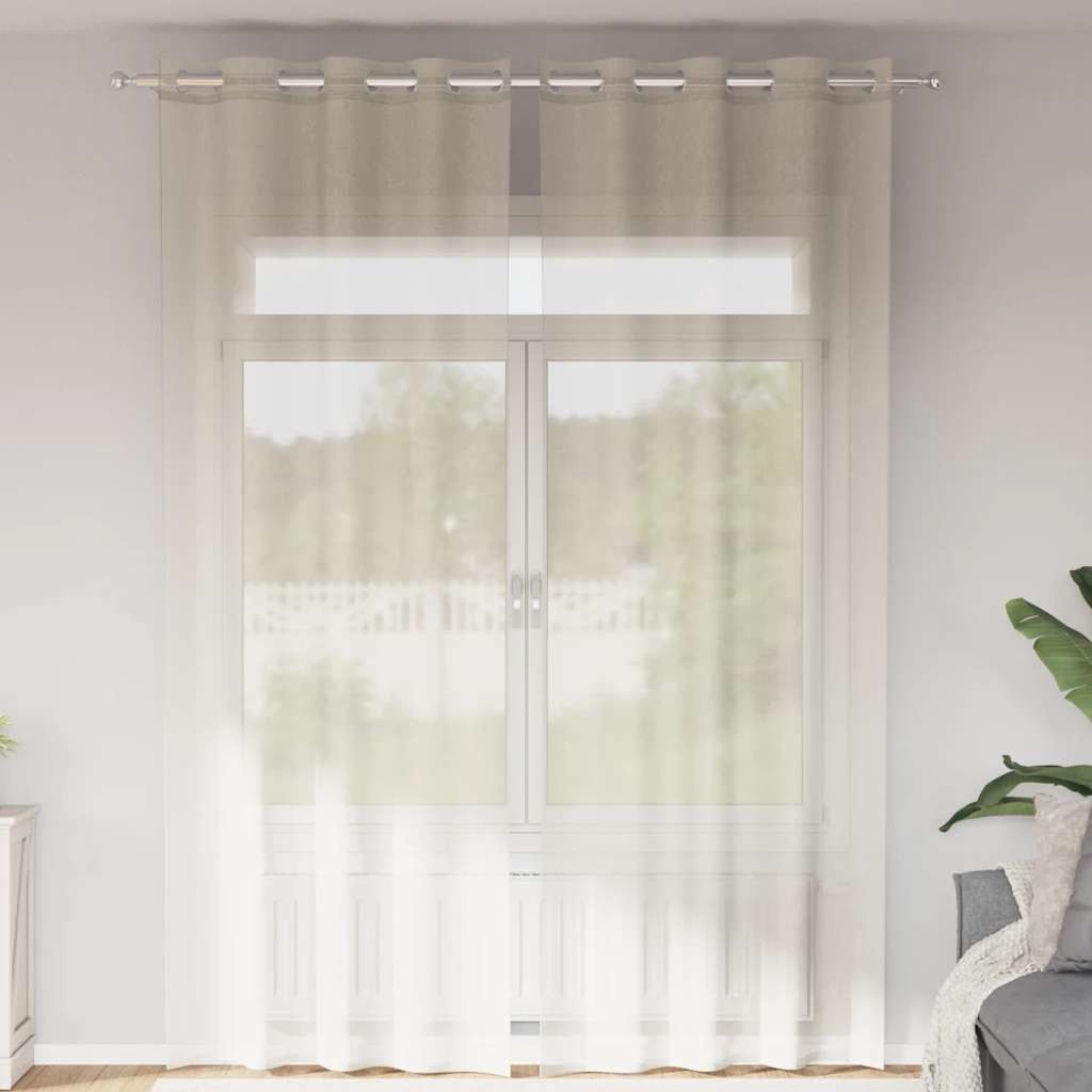 Κουρτίνες Voile με ροδέλες 2 τεμάχια Κρεμ 140x260 εκ.
