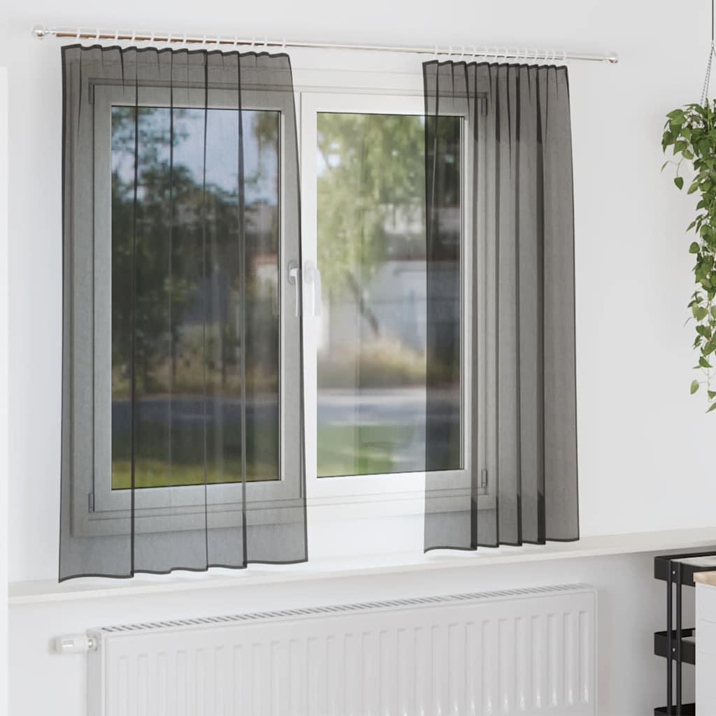 Κουρτίνες Voile με τσέπες ράβδου 2 τεμάχια Μαύρο - Pakobazaar