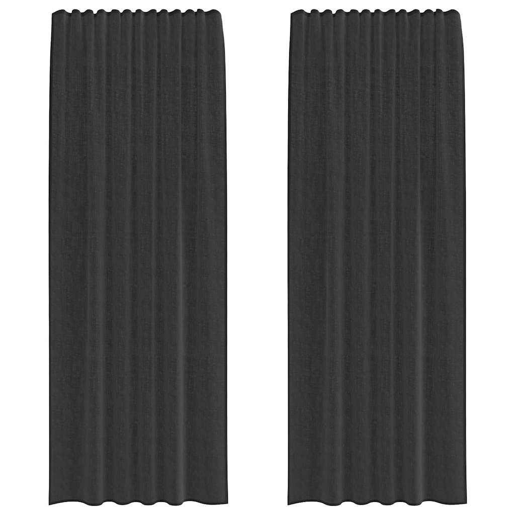 Κουρτίνες Voile με τσέπες ράβδου 2 τεμάχια Μαύρο