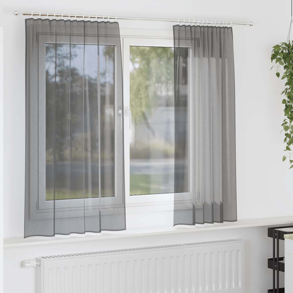 Κουρτίνες Voile με Θήκες Ράβδου 2 τεμ. Σκούρο Γκρι - Pakobazaar