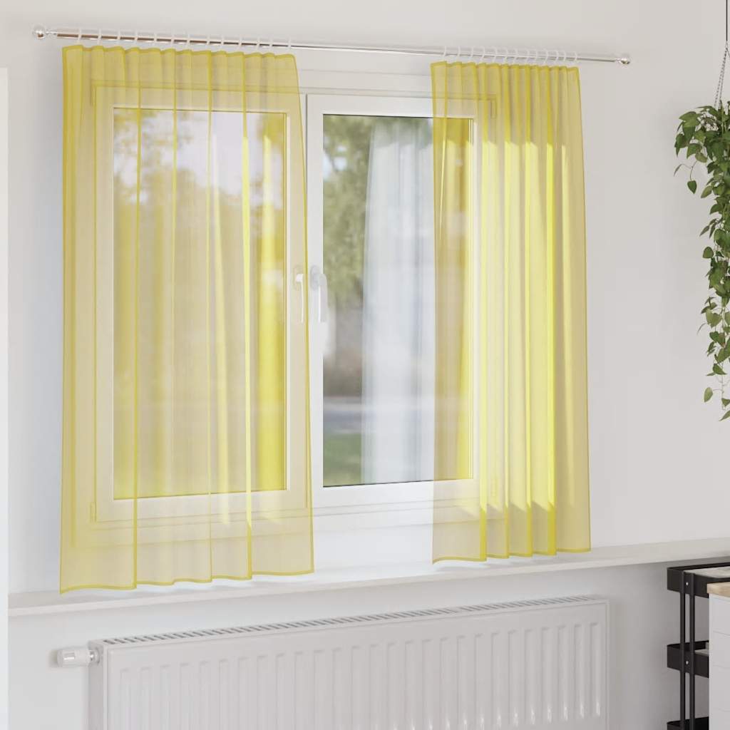 Κουρτίνες Voile με Θήκες Ράβδου 2 τεμ. Κίτρινες - Pakobazaar
