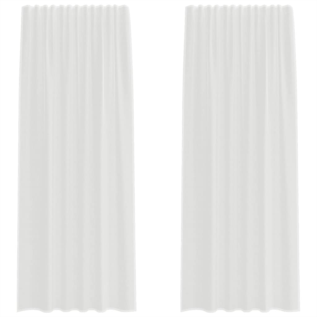 Κουρτίνες Voile με τσέπες ράβδου 2 τεμάχια Λευκό