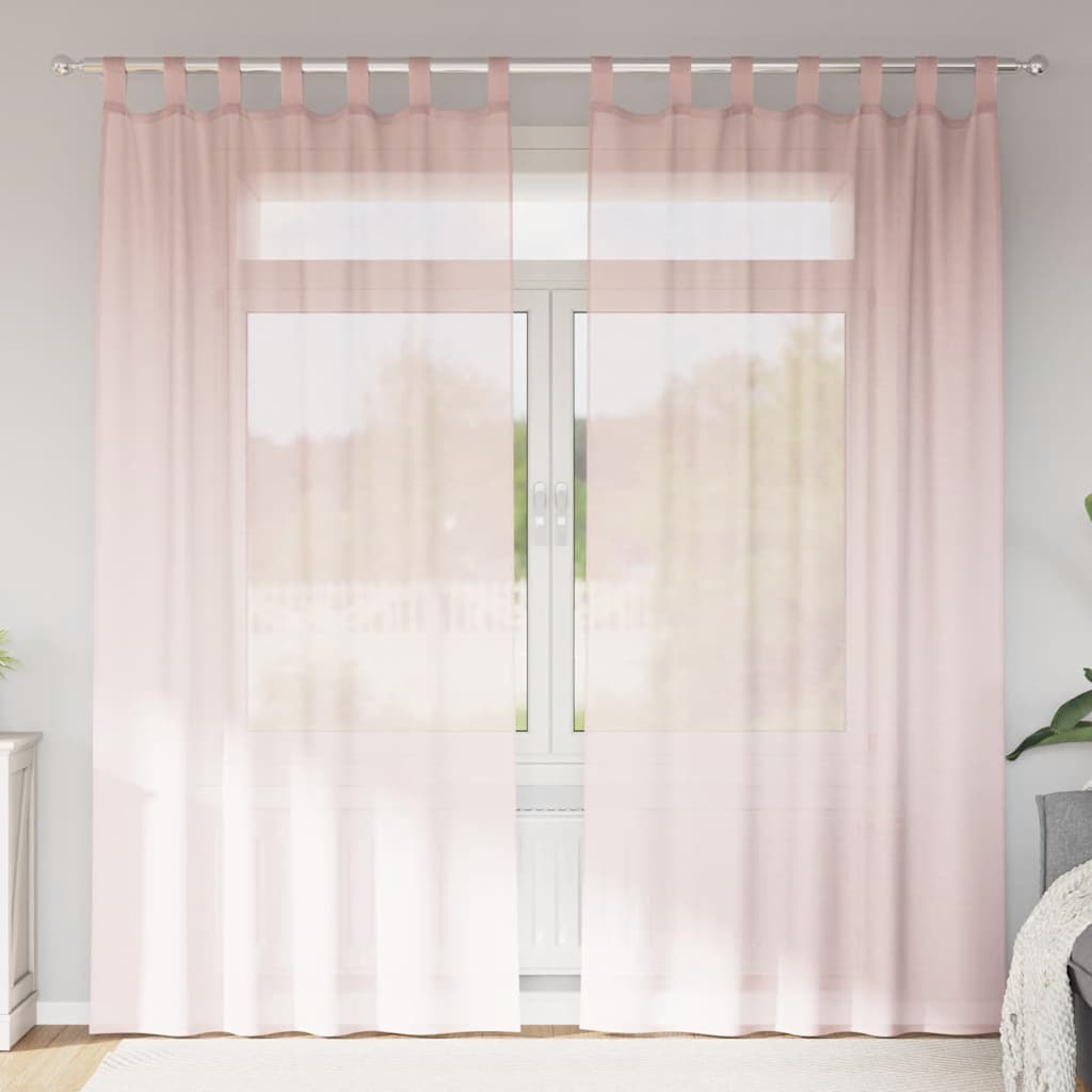 Κουρτίνες Voile με Θηλιές 2 τεμ. Ανοιχτό Ροζ 140x225 εκ. - Pakobazaar