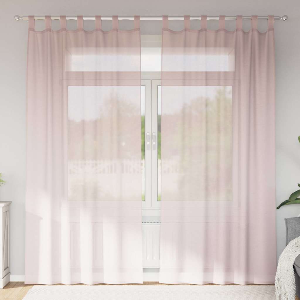 Κουρτίνες Voile με Θηλιές 2 τεμ. Ανοιχτό Ροζ 140x245 εκ. - Pakobazaar