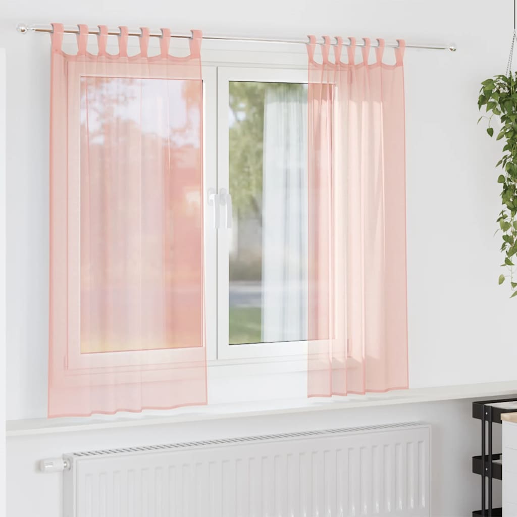 Κουρτίνες Voile με Θηλιές 2 τεμ. Ροζ 140x140 εκ. - Pakobazaar