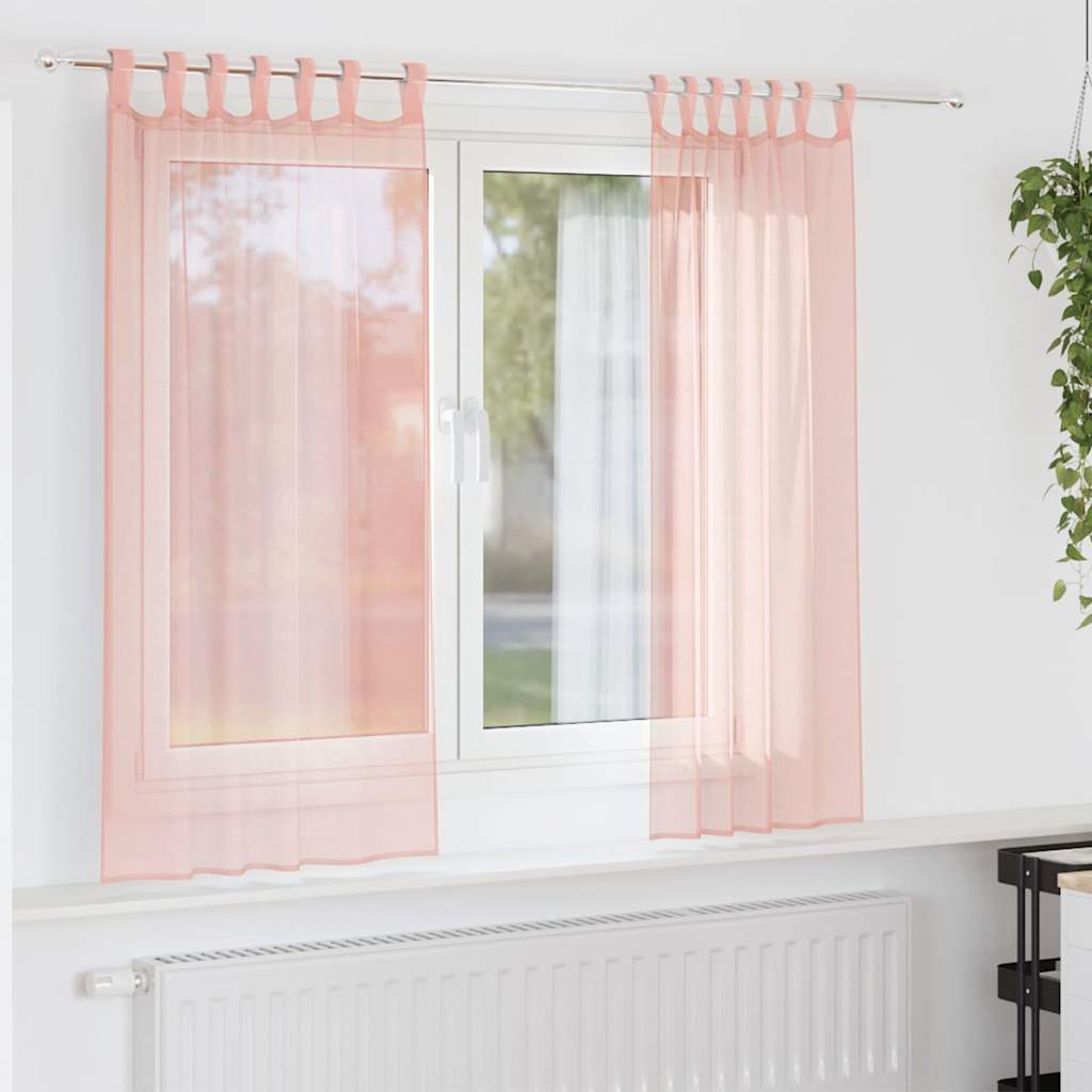 Κουρτίνες Voile με Θηλιές 2 τεμ. Ροζ 140x175 εκ. - Pakobazaar