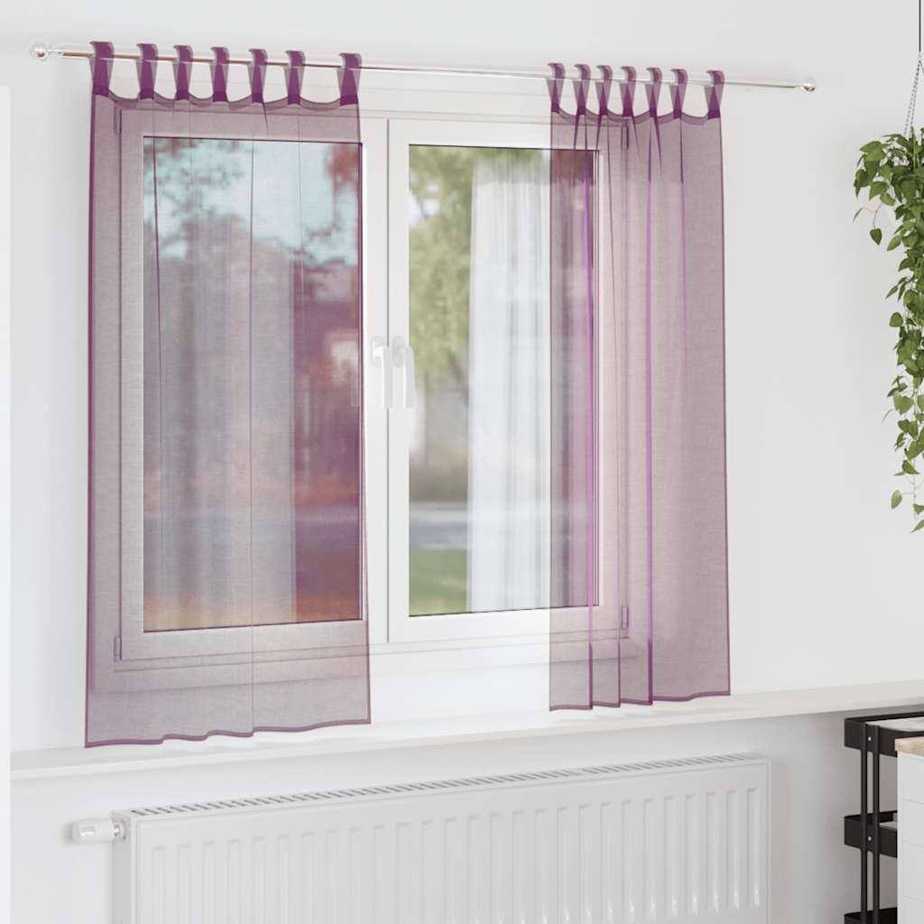Κουρτίνες Voile με Θηλιές 2 τεμ. Μωβ 140x175 εκ. - Pakobazaar