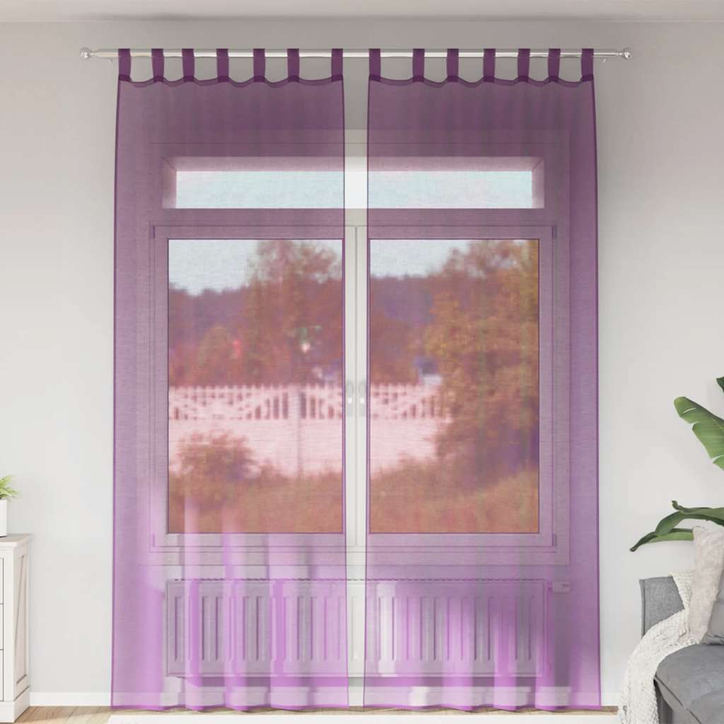 Κουρτίνες Voile με Θηλιές 2 τεμ. Μωβ 140x260 εκ. - Pakobazaar