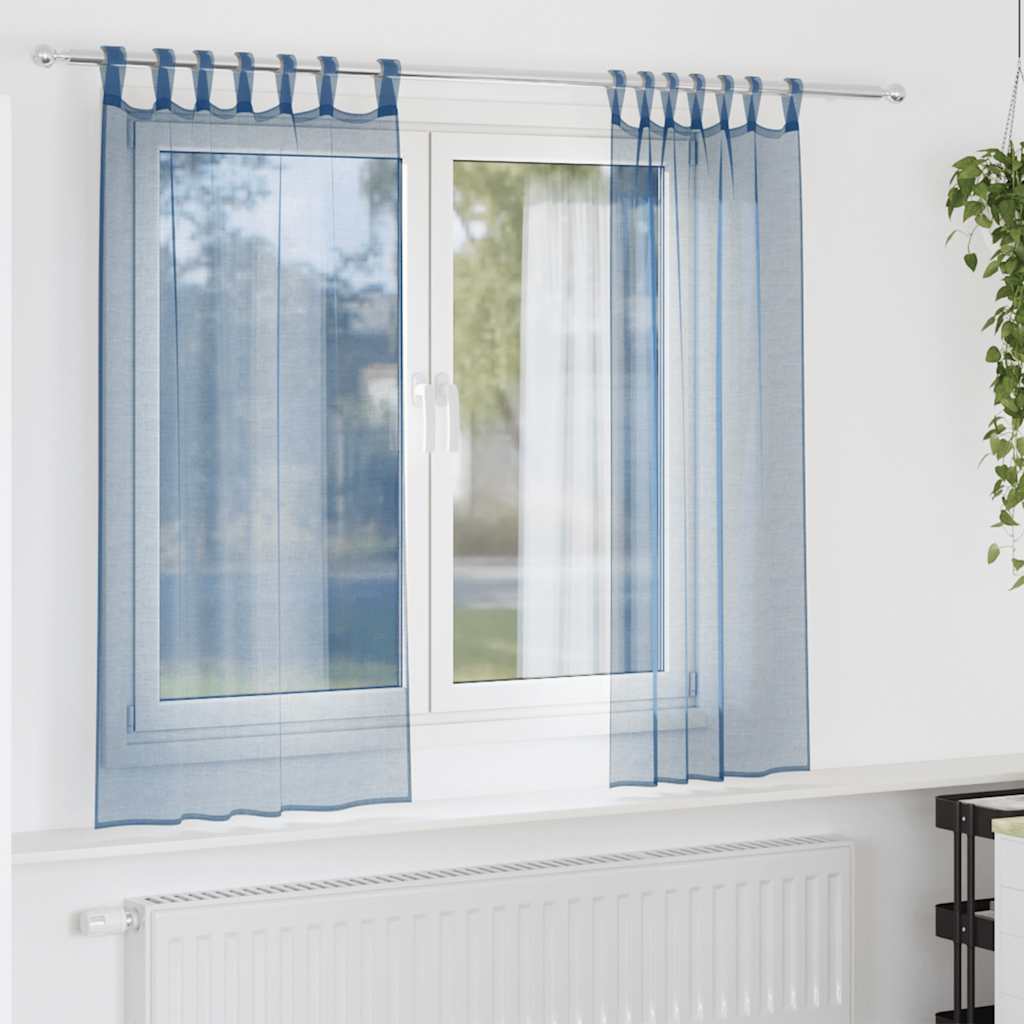Κουρτίνες Voile με Θηλιές 2 τεμ. Μπλε Ρουαγιάλ 140x140 εκ. - Pakobazaar