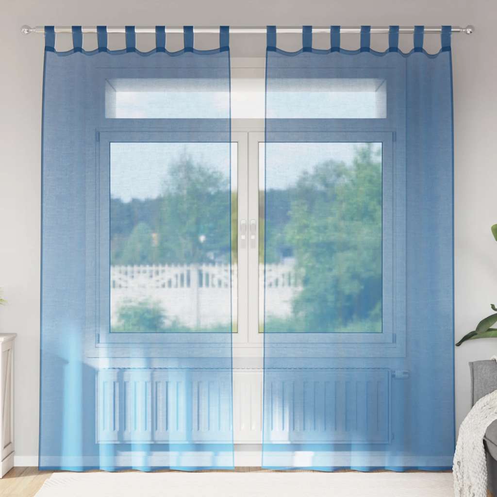 Κουρτίνες Voile με Θηλιές 2 τεμ. Μπλε Ρουαγιάλ 140x225 εκ. - Pakobazaar