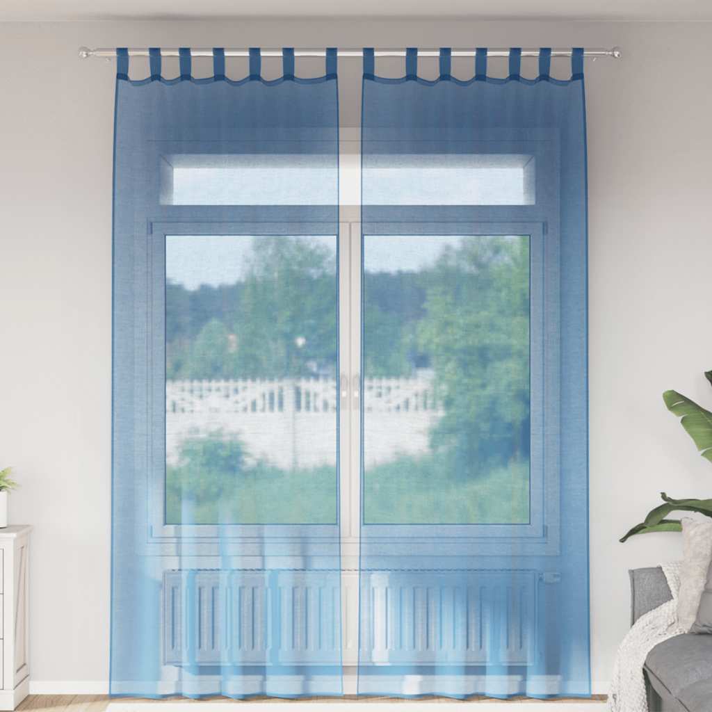 Κουρτίνες Voile με Θηλιές 2 τεμ. Μπλε Ρουαγιάλ 140x260 εκ. - Pakobazaar