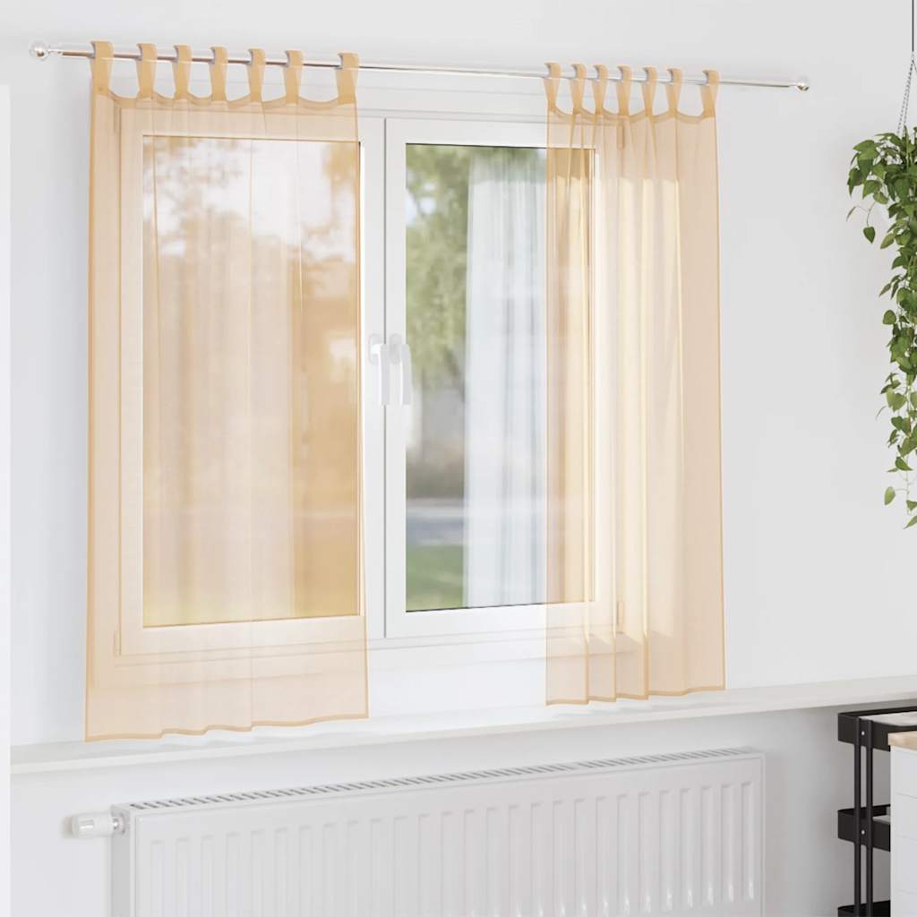 Κουρτίνες Voile με βρόχους 2 τεμάχια Άμμος 140x140 cm - Pakobazaar