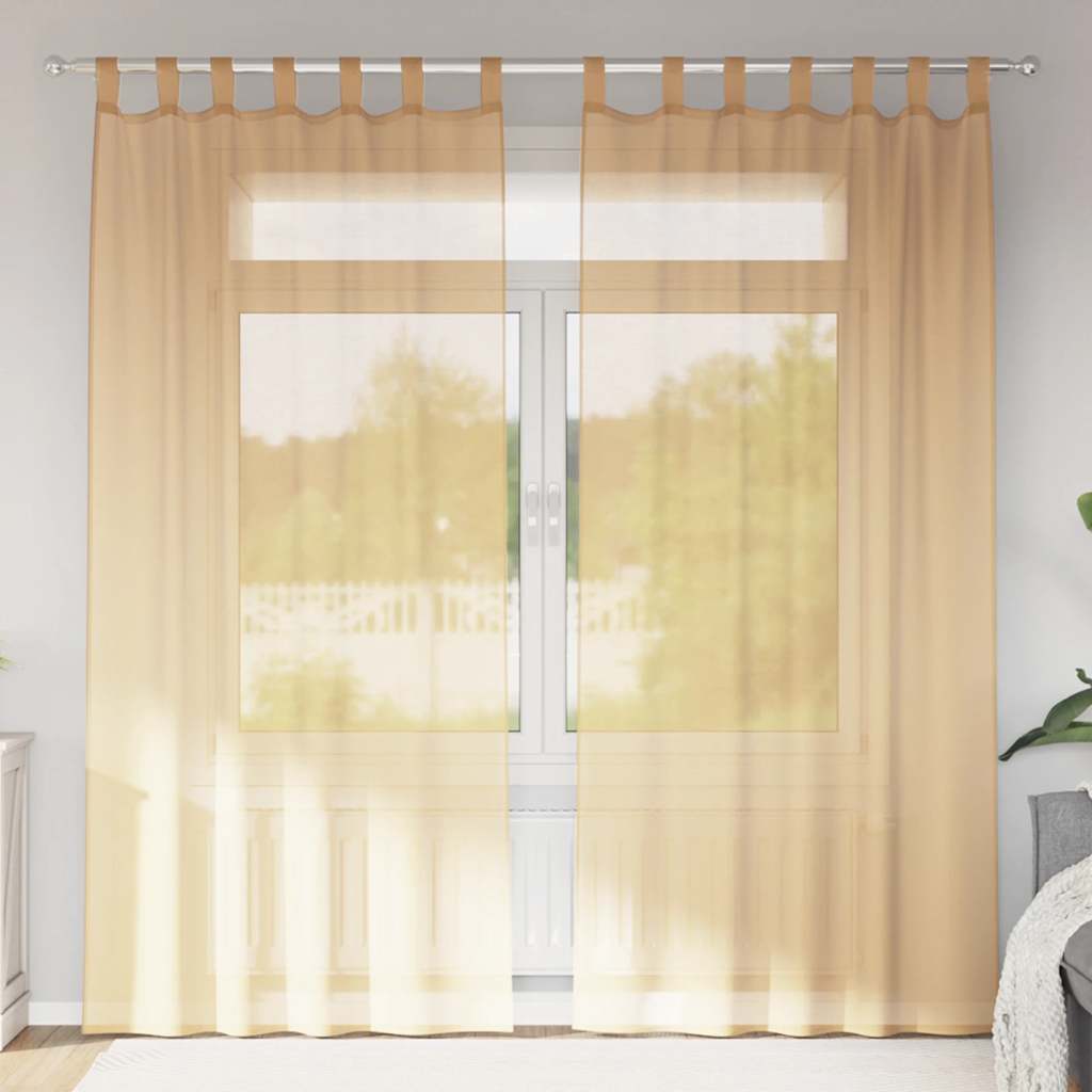 Κουρτίνες Voile με βρόχους 2 τεμάχια Άμμος 140x245 cm