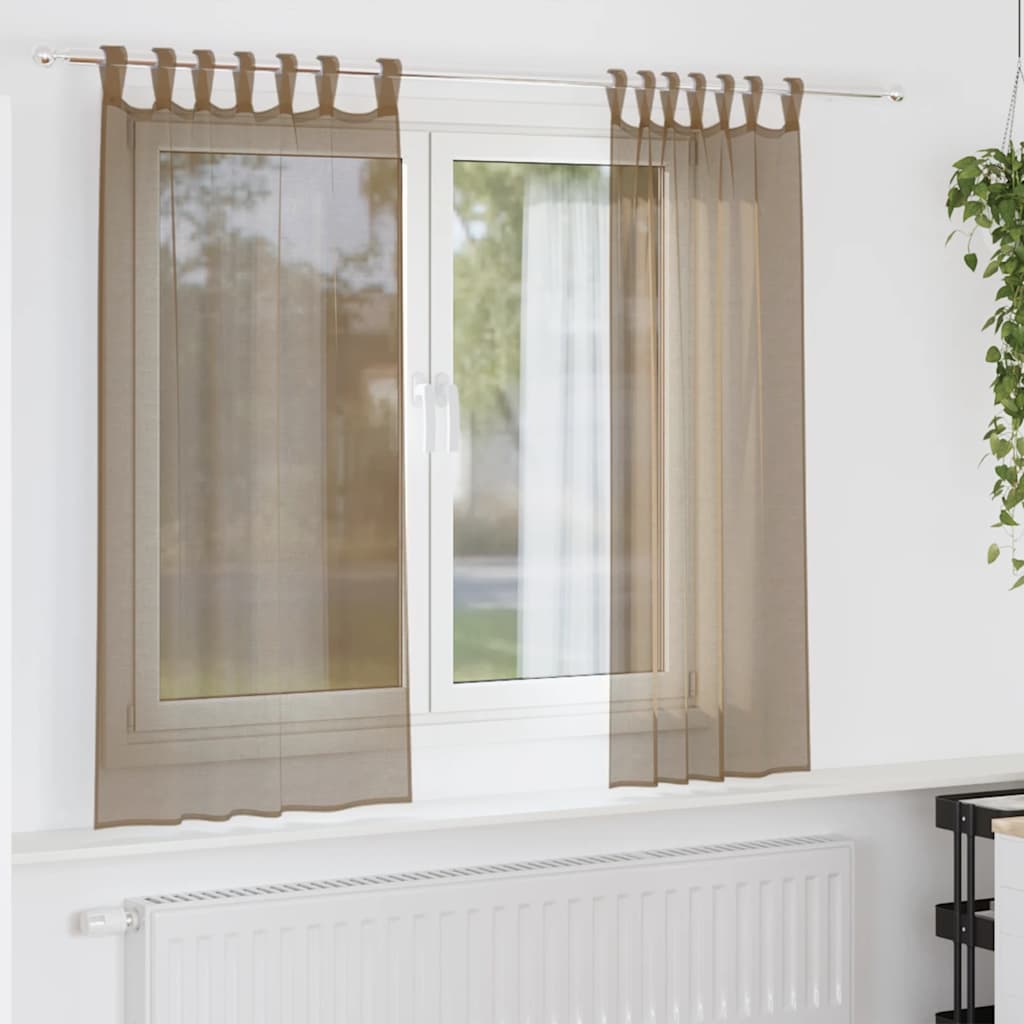 Κουρτίνες Voile με Θηλιές 2 τεμ. Ανοιχτό Καφέ 140x140 εκ. - Pakobazaar