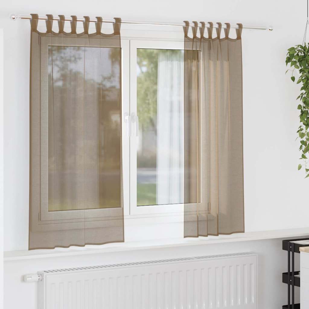 Κουρτίνες Voile με Θηλιές 2 τεμ. Ανοιχτό Καφέ 140x175 εκ. - Pakobazaar