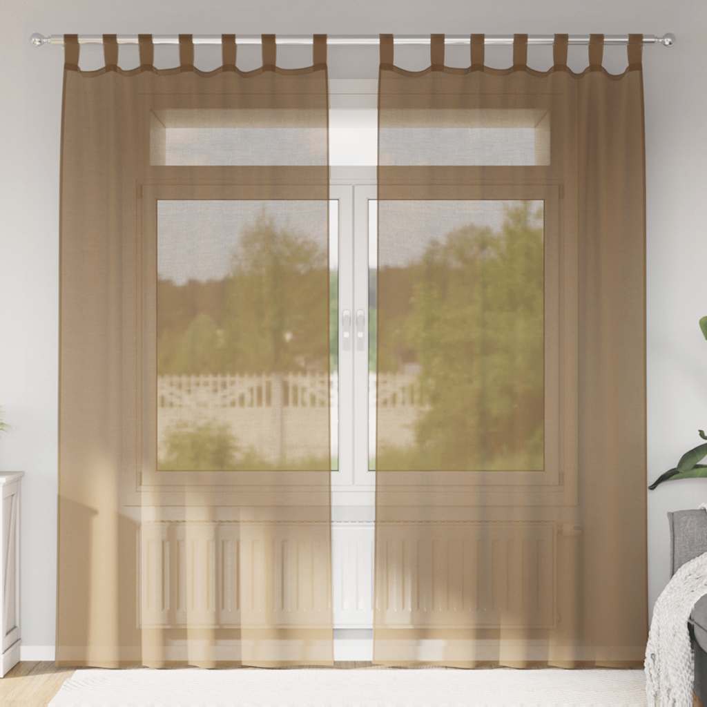 Κουρτίνες Voile με Θηλιές 2 τεμ. Ανοιχτό Καφέ 140x225 εκ. - Pakobazaar