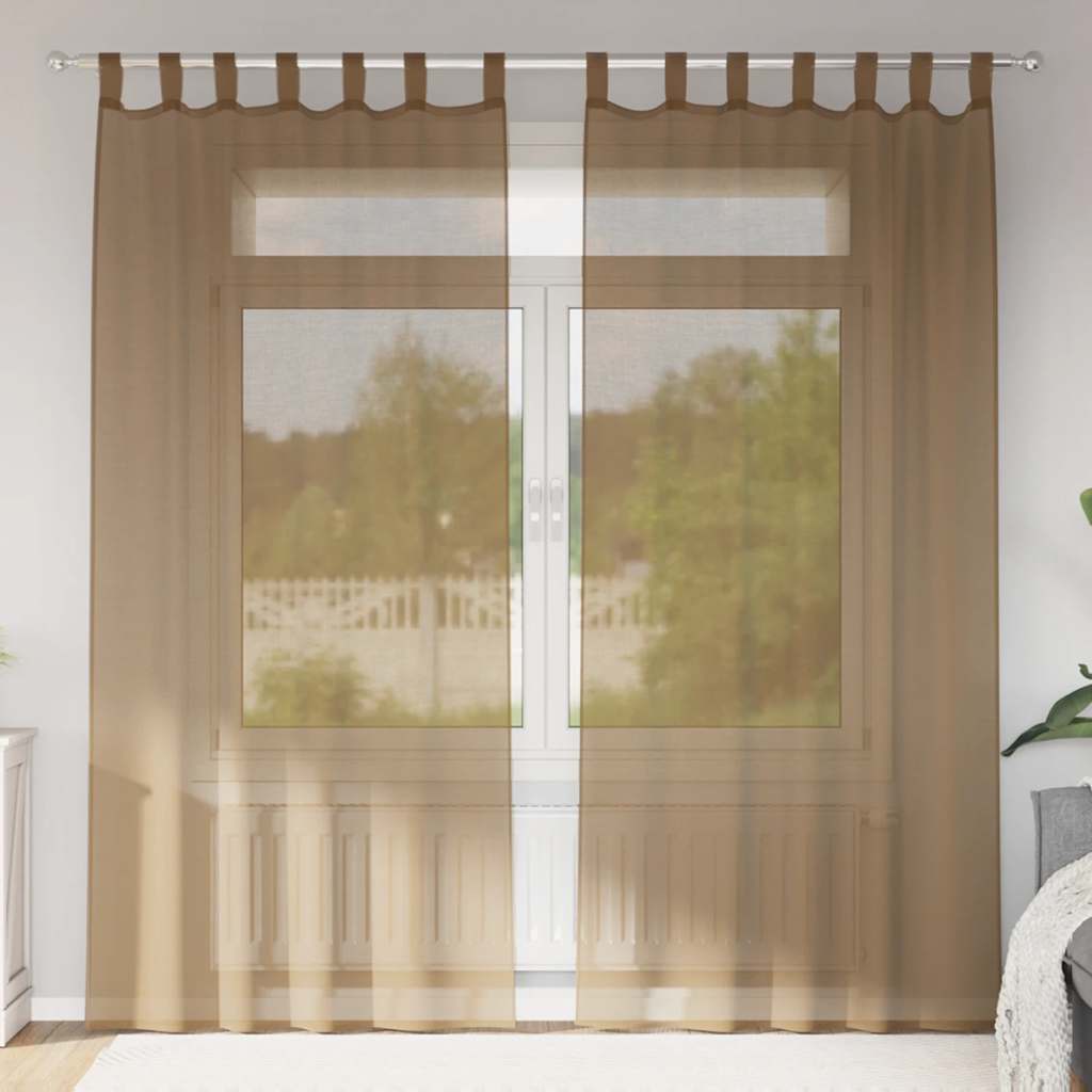 Κουρτίνες Voile με Θηλιές 2 τεμ. Ανοιχτό Καφέ 140x245 εκ. - Pakobazaar