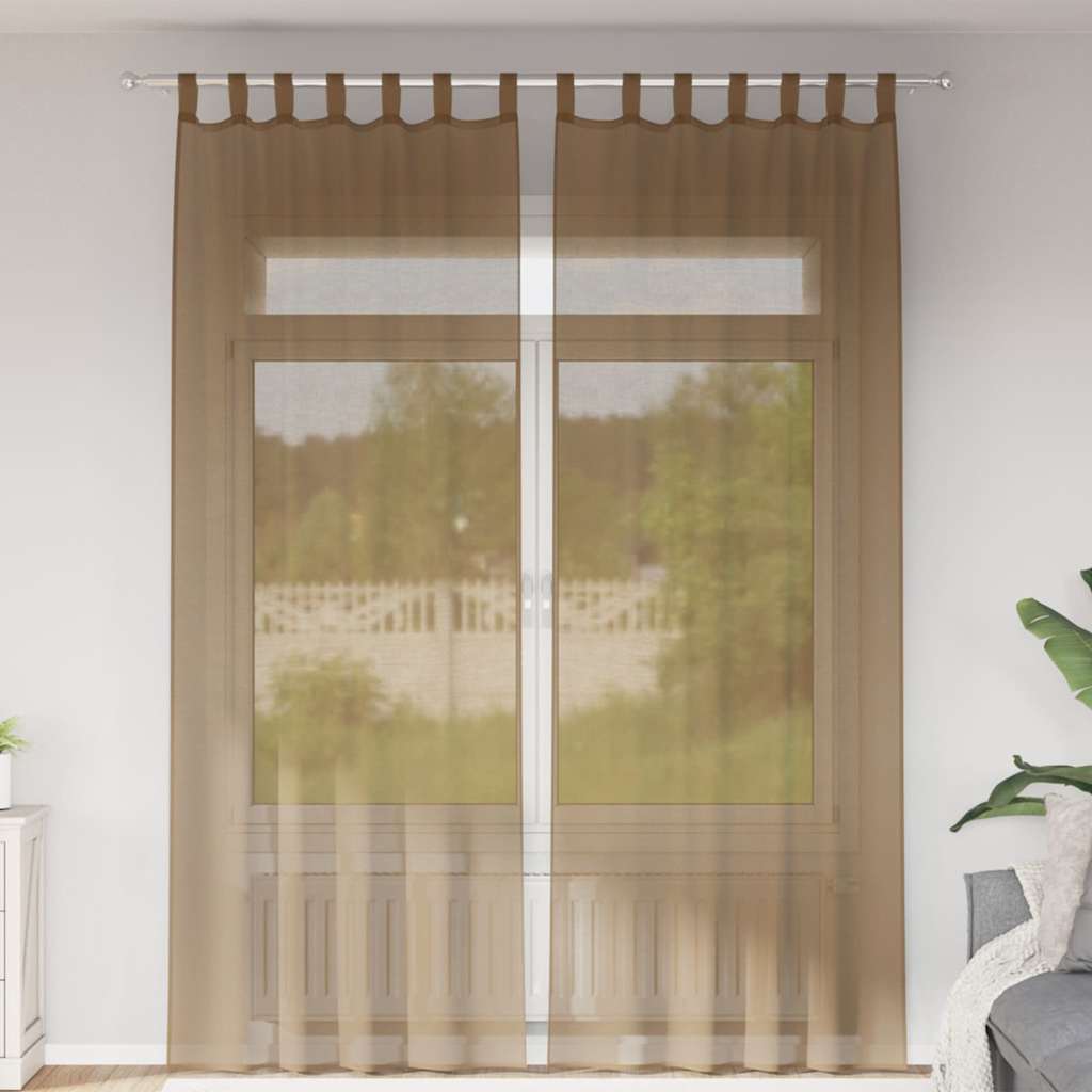 Κουρτίνες Voile με Θηλιές 2 τεμ. Ανοιχτό Καφέ 140x260 εκ. - Pakobazaar