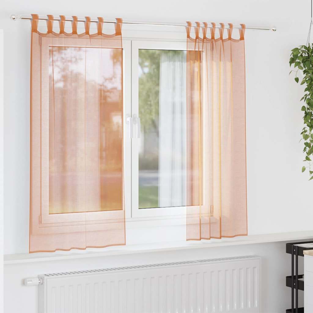 Κουρτίνες Voile με βρόχους 2 τεμάχια Τερακότα 140x140 cm
