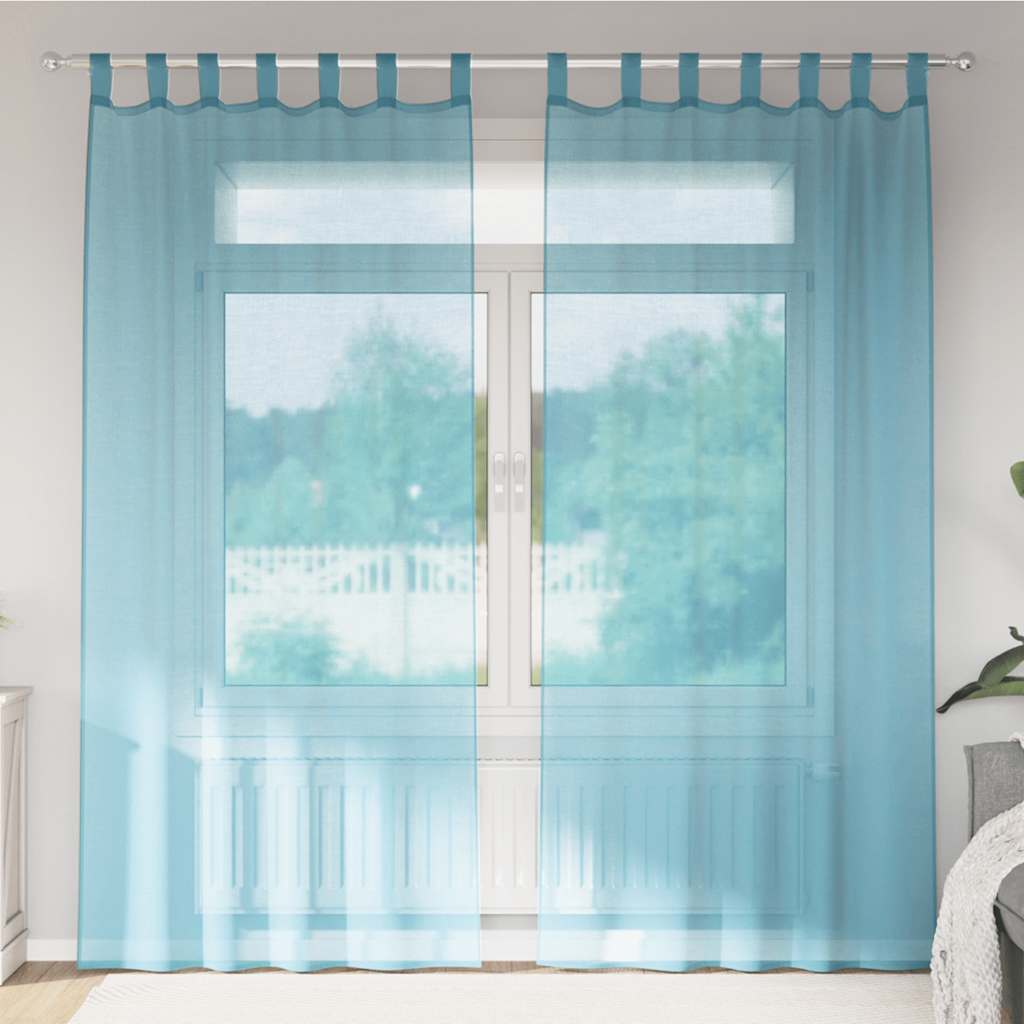 Κουρτίνες Voile με Θηλιές 2 τεμ. Τυρκουάζ 140x225 εκ. - Pakobazaar