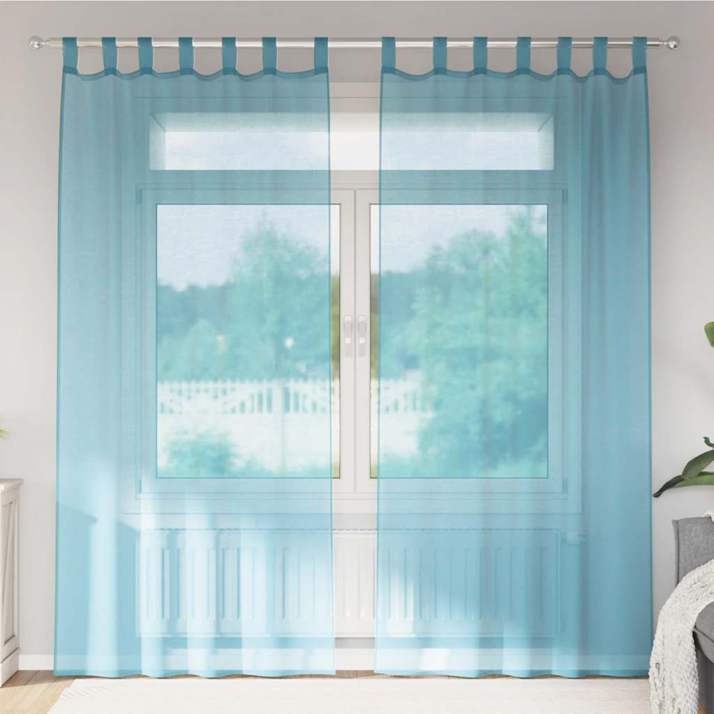 Κουρτίνες Voile με Θηλιές 2 τεμ. Τυρκουάζ 140x245 εκ. - Pakobazaar