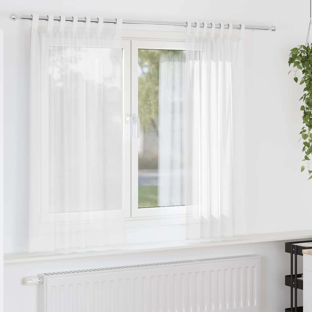 Κουρτίνες Voile με βρόχους 2 τεμάχια Λευκό 140x140 cm