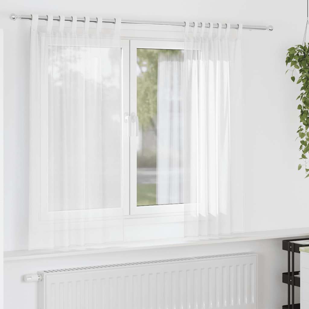 Κουρτίνες Voile με βρόχους 2 τεμάχια Λευκό 140x175 cm - Pakobazaar