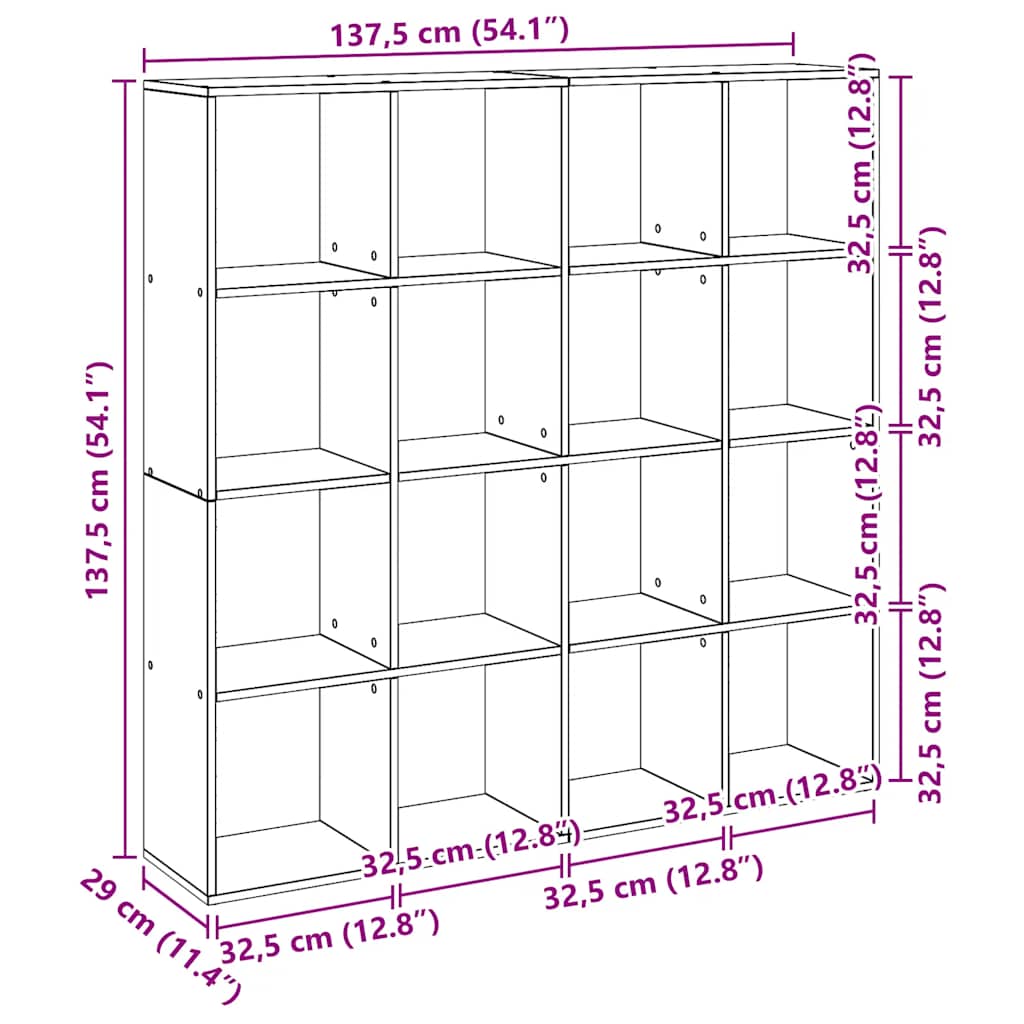 Βιβλιοθήκη Αρτισιανή Δρυς 137,5x29x137,5 εκ. Επεξεργασμένο Ξύλο - Pakobazaar