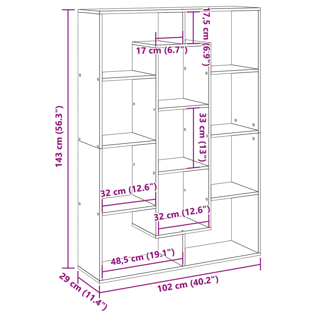 Βιβλιοθήκη Χρώμα Sonoma Δρυς 102x29x143 εκ. Επεξεργασμένο Ξύλο