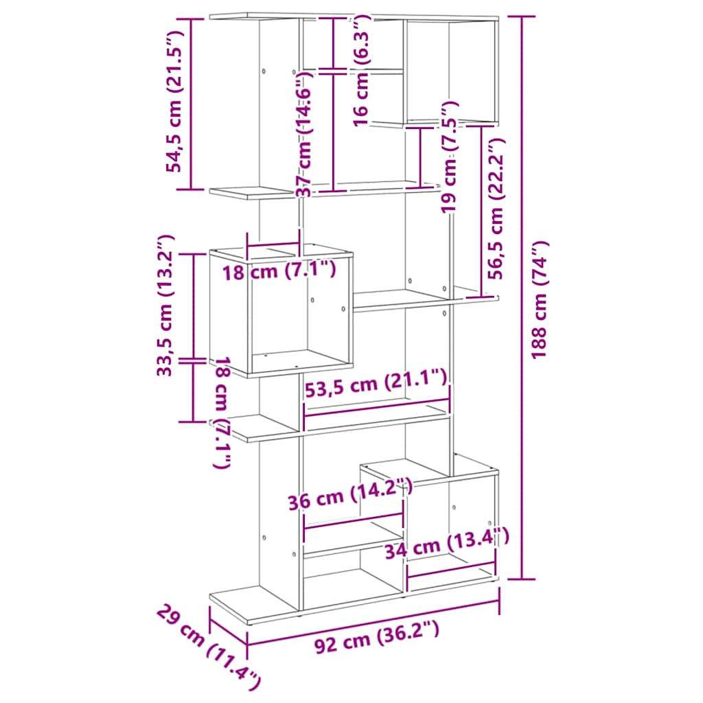 Βιβλιοθήκη Αρτισιανή Δρυς 92x29x188 εκ. από Επεξ. Ξύλο - Pakobazaar