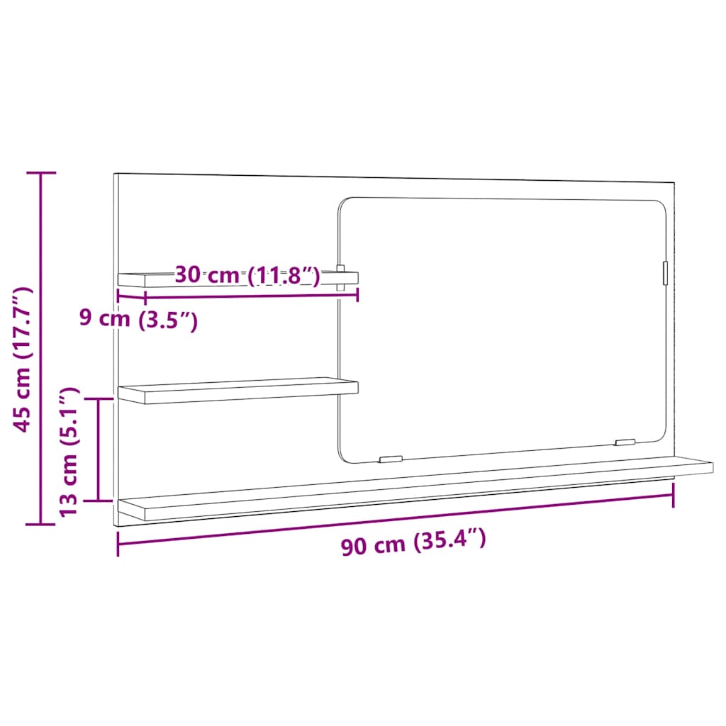 Έπιπλο Καθρέφτη Μπάνιου Αρτισιανή Δρυς 90x11x45 εκ Επεξ.Ξύλο