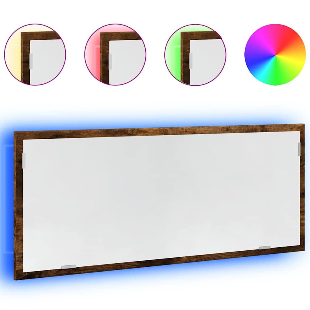 LED Καθρέφτης Μπάνιου Καπνιστή Δρυς 100x8,5x37εκ. Επεξεργ. Ξύλο - Pakobazaar
