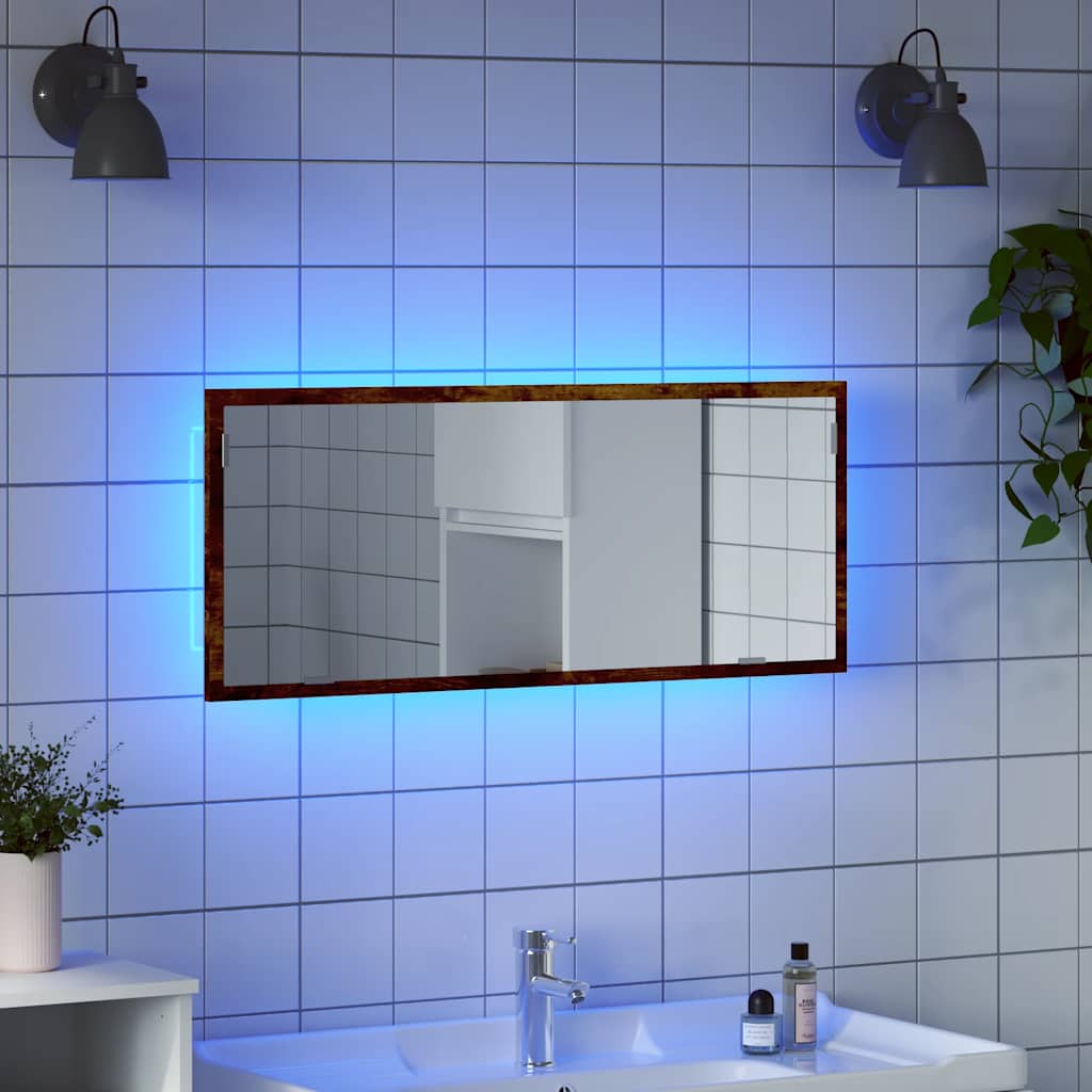 LED Καθρέφτης Μπάνιου Καπνιστή Δρυς 100x8,5x37εκ. Επεξεργ. Ξύλο - Pakobazaar