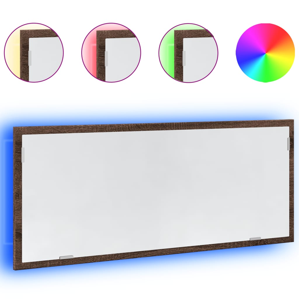 LED Καθρέφτης Μπάνιου Καφέ Δρυς 100x8,5x37 εκ. Επεξεργ. Ξύλο - Pakobazaar