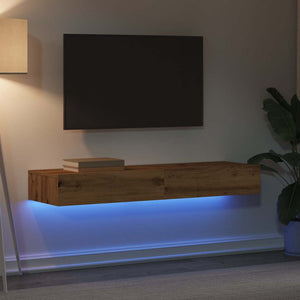 Σετ ντουλάπι τηλεόρασης 2 τεμαχίων με φώτα LED Artisan Oak - Pakobazaar