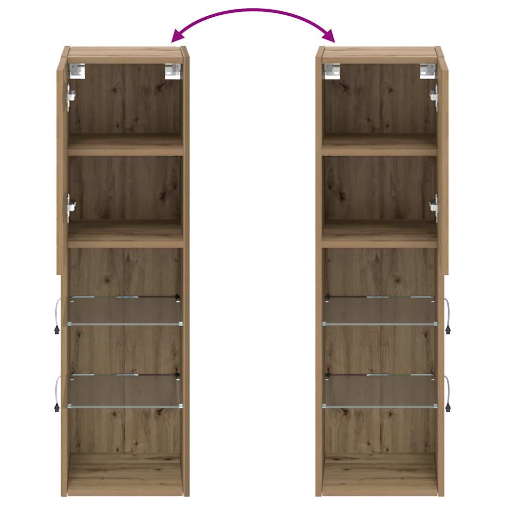 Έπιπλα Τηλεόρασης με LED 2 τεμ. Αρτισιανή Δρυς 30,5x30x102 εκ. - Pakobazaar