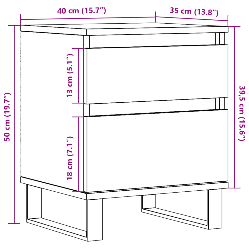 Κομοδίνο Παλιό ξύλο 40 x 35 x 50 εκ. από Επεξεργασμένο Ξύλο - Pakobazaar