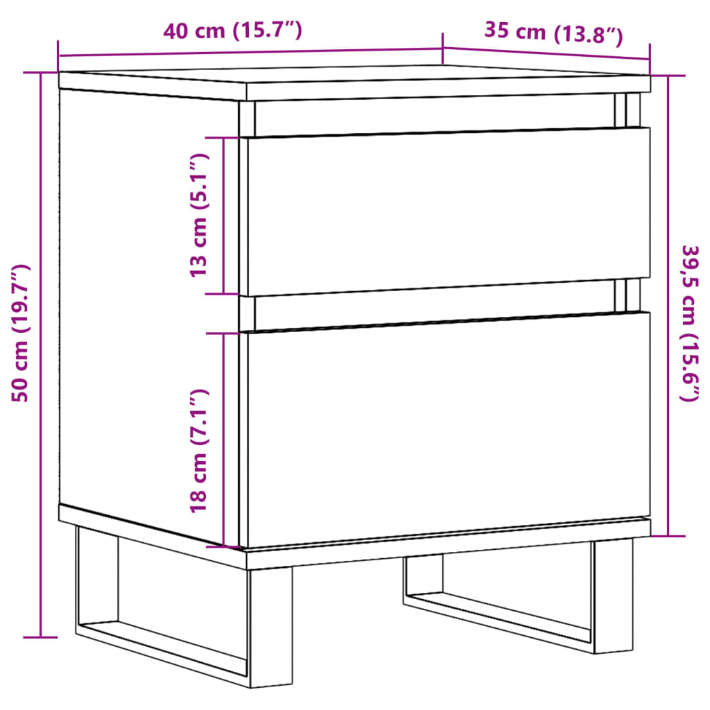 Κομοδίνα 2 τεμάχια Παλιό ξύλο 40x35x50 cm Κατασκευασμένο ξύλο