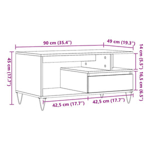 Τραπεζάκι Σαλονιού τεχνίτης Δρυς 90x49x45 εκ. Επεξεργασμ. Ξύλο