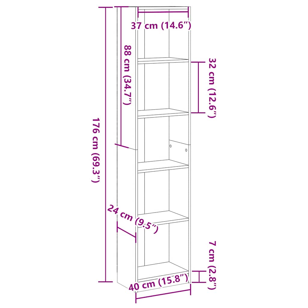 Βιβλιοθήκη Γυαλιστερό Λευκό 40x24x176 εκ. Επεξεργασμένο Ξύλο