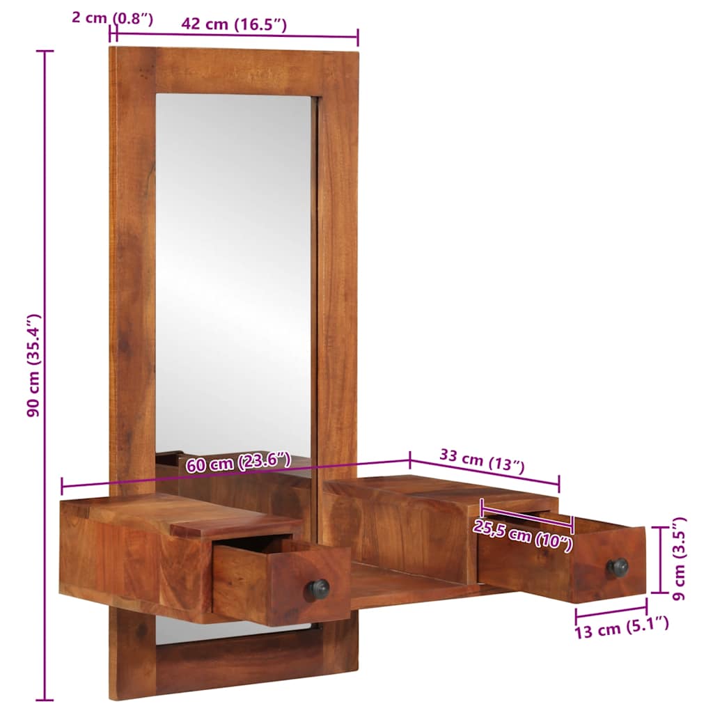 Καθρέπτης τοίχου με συρτάρια 60x33x90 cm Στερεό ξύλο ακακίας