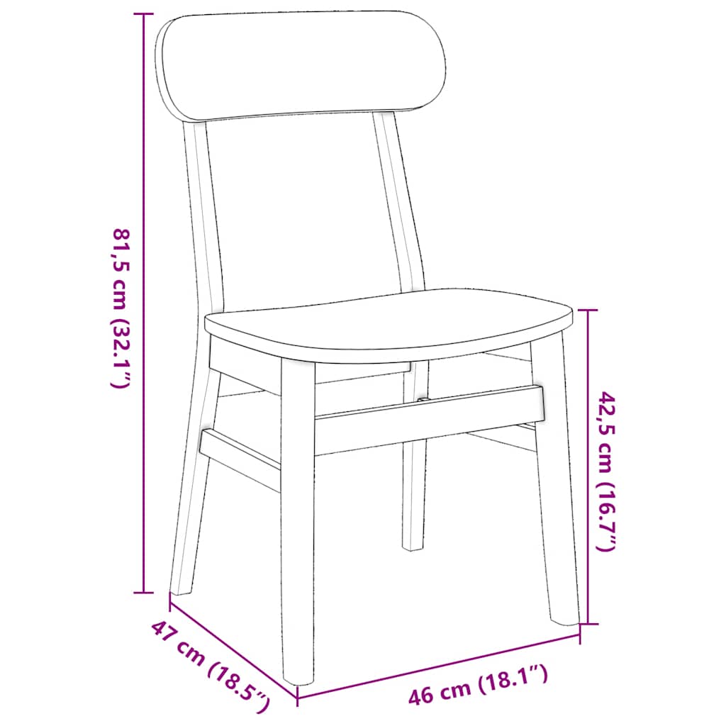 Καρέκλες τραπεζαρίας 2 τεμάχια από μασίφ ξύλο καουτσούκ