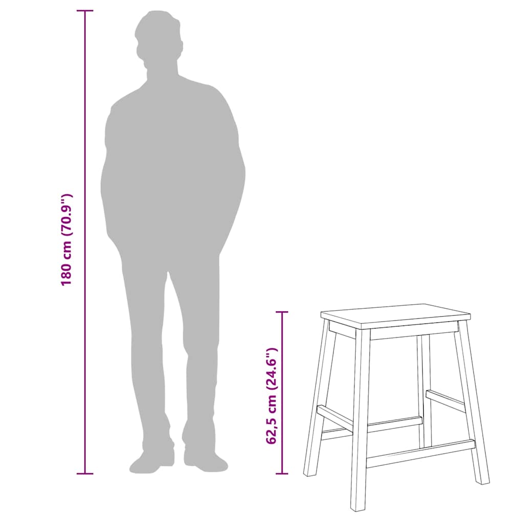 Καρέκλες μπαρ 2 τεμάχια από μασίφ ξύλο καουτσούκ