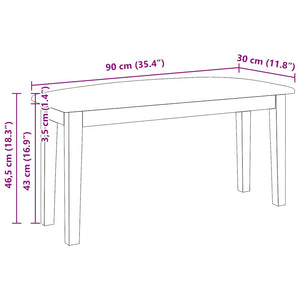 Πάγκος  90 cm Καφέ μασίφ ξύλο καουτσούκ